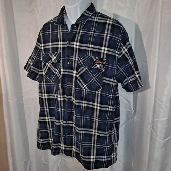 Dickies Flannel Work Shirt Men's XL Blue Short Sleeve Plaid 2 Pocket Button-down - Picture 2 of 8
